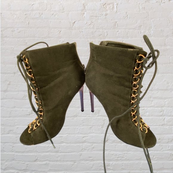 PRIVILEGED SHOES -- Peep Toe Booties/Ankle Boots, Dual Patterned, Rear Zip - Picture 3 of 12